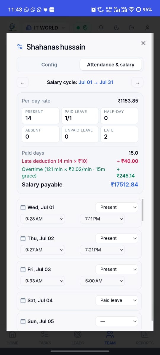 TaskUndo attendance and salary panel